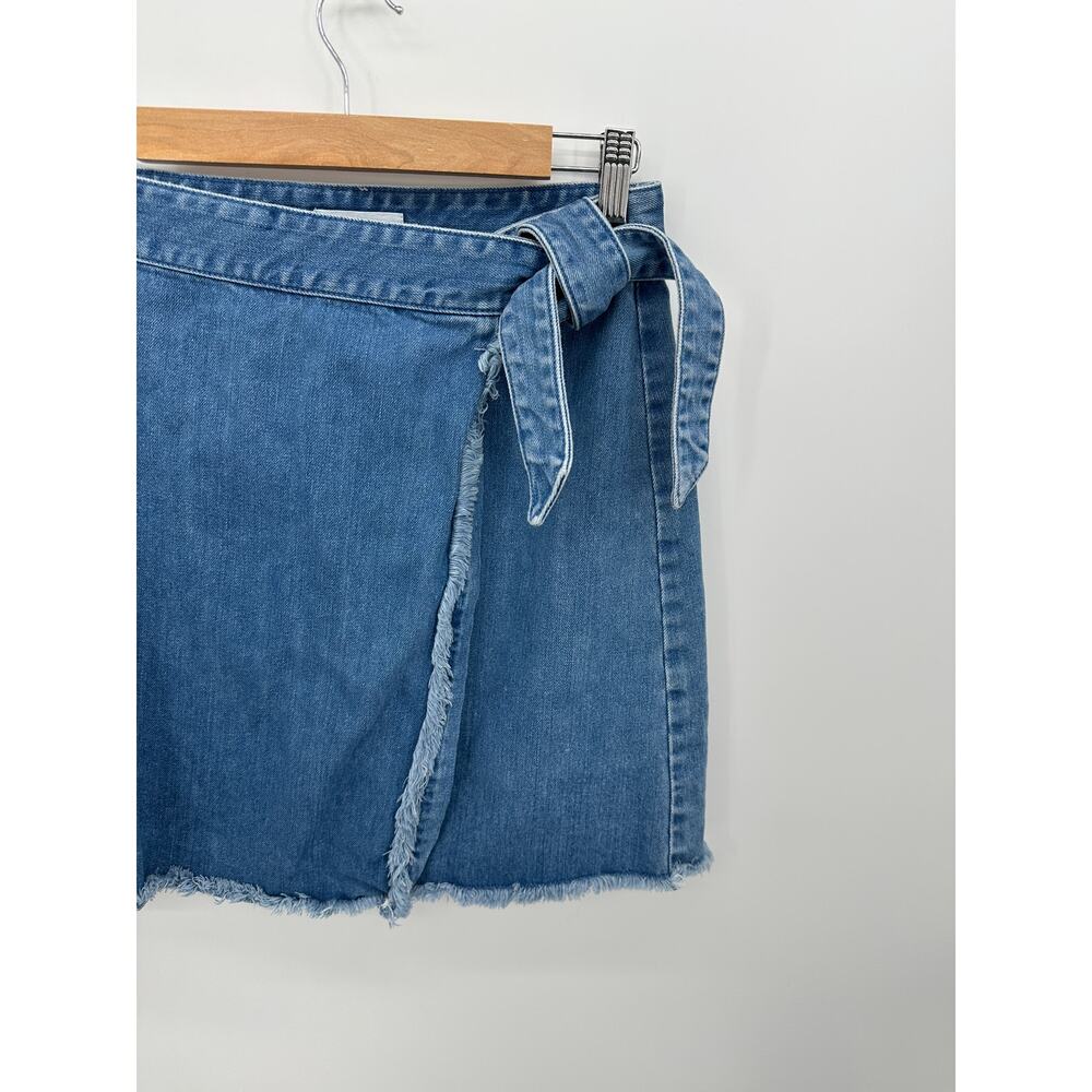 Loft Womens‎ Denim Mini Wrap Skirt Size 6 Fringe Fall Festival Boho Belt Western - Picture 3 of 6